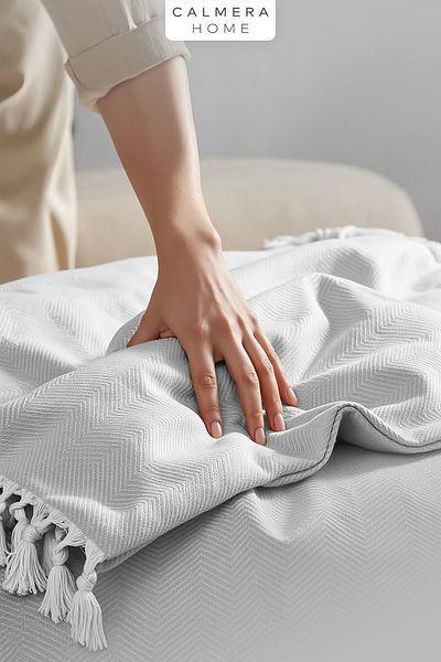 Calmera Ecobone Double Pike |   Bed & Sofa Cover Shawl - Light Gray