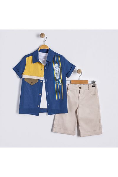 Bulut Baby Boys' Summer, Holiday Shirt-T-Shirt-Shorts Set