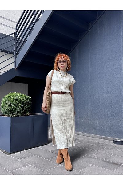 Bak'ap Rochie lungă din muselină, 100% bumbac, cu detaliu de fante premium și detaliu la spate