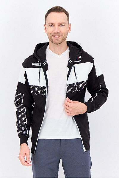 Puma X Bmw Motorsport Men Sportswear Fit Long Sleeve Outdoor Full Zip Hoodie, Black