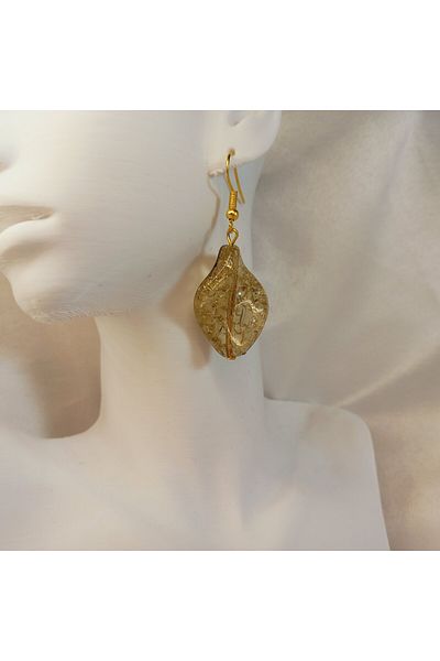Crystal Atelier Khaki Gold-Colored Crackle-Looking Acrylic Bead Earrings – Lightweight, Stylish and Handmade Modern Design Earrings