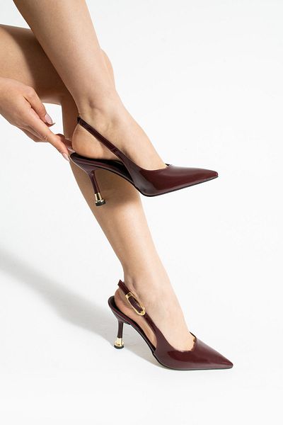 HVZ Exclusive Pantofi cu toc pentru femei bordeaux (8 cm) Pantofi cu toc ascuțit și eleganti pentru birou pentru femei, piele lacuită bordeaux