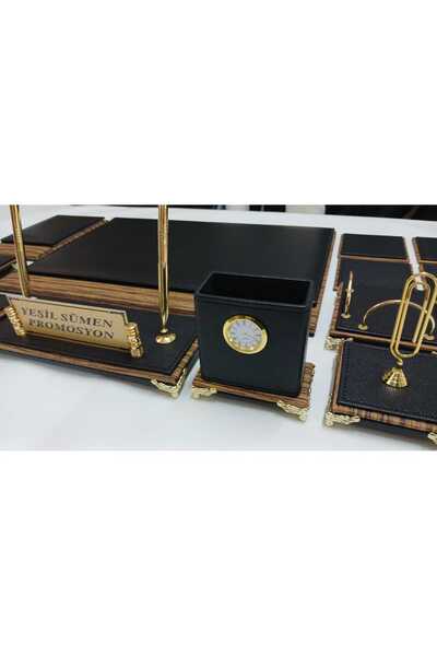 Yeşilsümen SİYAH VE AHŞAP DESENLİ GOLD AYAKLI LÜKS SÜMEN VE MAKAM TAKIMI