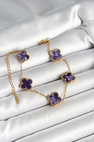 SeyCey.co 316L Steel Pearlescent Purple Gold Color Clover Women's Bracelet