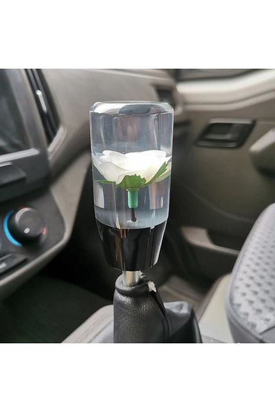 Space White Flower Patterned Gear Shift Knob - 10 cm / Icvi217
