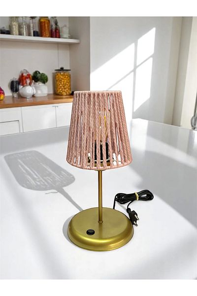 CONANA Lyris - Macrame Drawstring Mini Lampshade Powder (Cable Included with 2 Meter Plug)