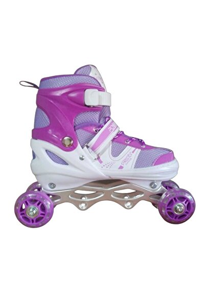 BURAK CAN SPORT Cansport Adjustable (2+2) Metal Body Silicone Wheel Lighted Children's Skating Skates