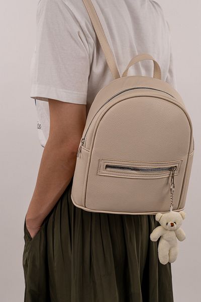 FLEXON Cream Soft Faux Leather Front Zipper Pocket School Backpack