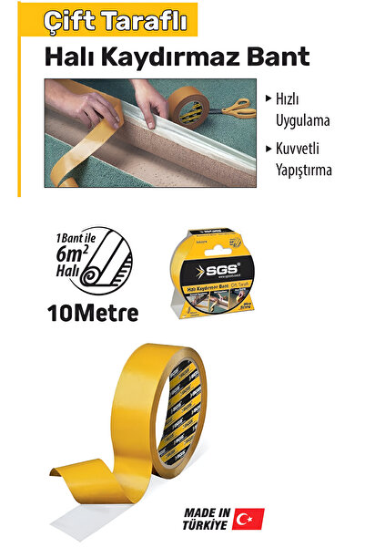 SGS Çift Taraflı Halı Kaydırmaz Bant 48 Mm X 10 Metre 2276