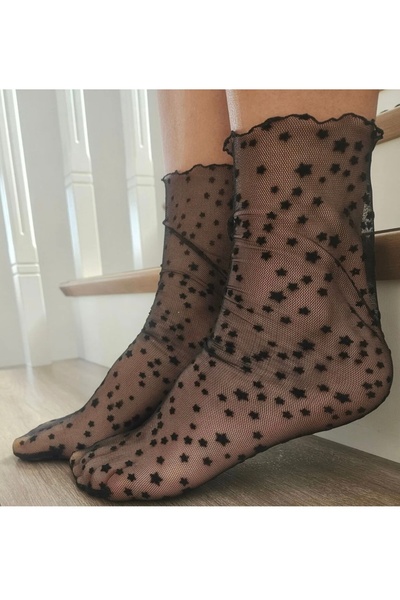 DİLARRA Boutique Черни тюлени чорапи с малък звезден мотив