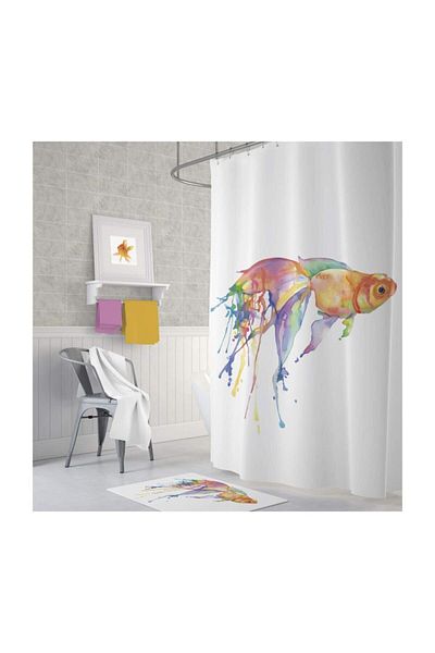 Zethome Κουρτίνα μπάνιου 1x180x200 Κουρτίνα ντους μονής πτερύγιο Δώρο Δαχτυλίδι Κουρτίνα καμπίνας ντους Goldfish