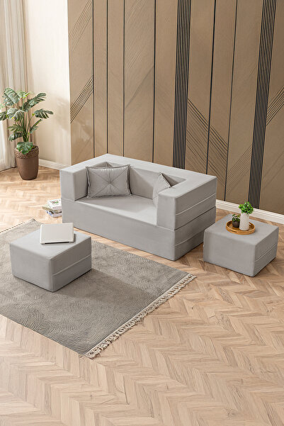 BRANNA HOME Neo Açılır Koltuk & Çift Kişilik Puflu & Uzanma Koltuğu & Silineb...