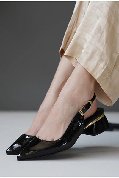 KOCAMANLAR Feles Buckle Detailed Heeled Open Back Classic Women's Heeled Shoes Black