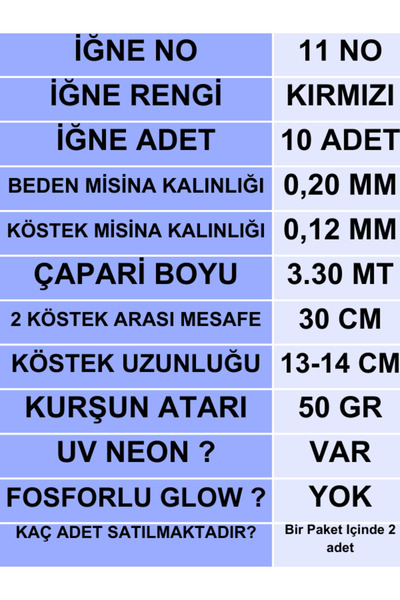 ea genset İstavrit Gece Çaparisi 20x12 Beden İnce 50gr Uv Neon Kırmızı Sim 11 No 10 Kırmızı İğne 2li Paket