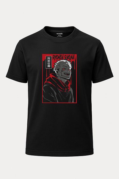 nirvoda Μπλουζάκι Ryomen Sukuna Jujutsu Kaisen με στάμπα Unisex με λαιμόκοψη μαύρο