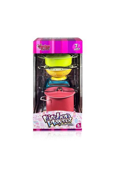 VARDEM OYUNCAK Vardem 7 Piece Colored Enamel Pot and Pan Set with Shelves