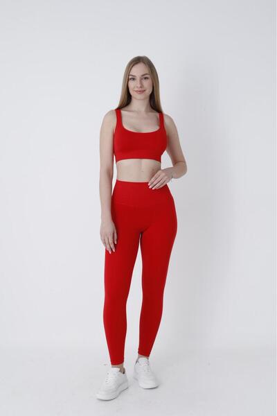 Wooster Kadın Push Up Toparlayıcı Yüksek Bel Dikişsiz Kırmızı Spor Tayt