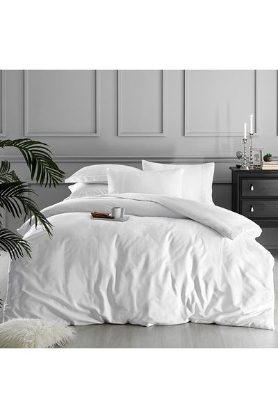Linens White Double Duvet Cover Case - White Collection, Cotton Jacquard Satin