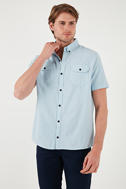 Buratti Button Collar Cotton Slim Fit Pocket Shirt Men's Shirt Cf21S 111153