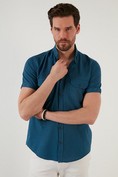 Buratti Мъжка риза Slim Fit с яка и джоб от памук CF21S111153