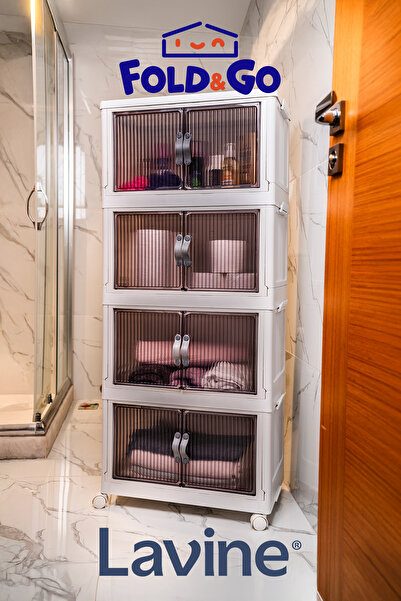 obido Lavine Fold&go 4'lü Portatif Organizer Tekerlekli Dolap Çok Amaçlı Kapaklı Katlanır ”pudra”