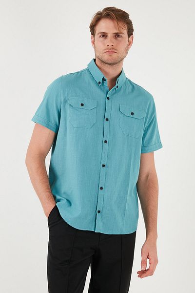Buratti Cămașă pentru bărbați cu guler cu nasturi, 100% bumbac, slim fit, cu buzunar Cf21s111153