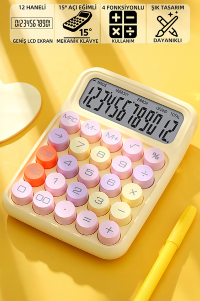 Mioji Mio CL12 Mekanik Tuşlu 12 Haneli Büyük Ekranlı 4 Fonksiyonlu Hesap Makinesi - Sarı