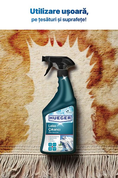 Hueger Eliminator de pete vegan – Spumă și cap de pulverizare, Detergent pentru țesături și suprafețe, 750 ml