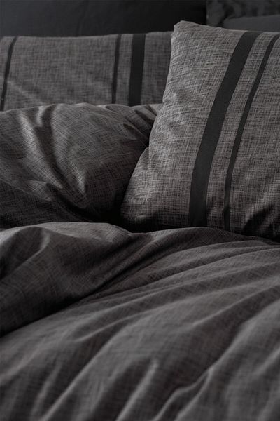 Cotton Box Plain Double Duvet Cover Set Bitter Anthracite-black