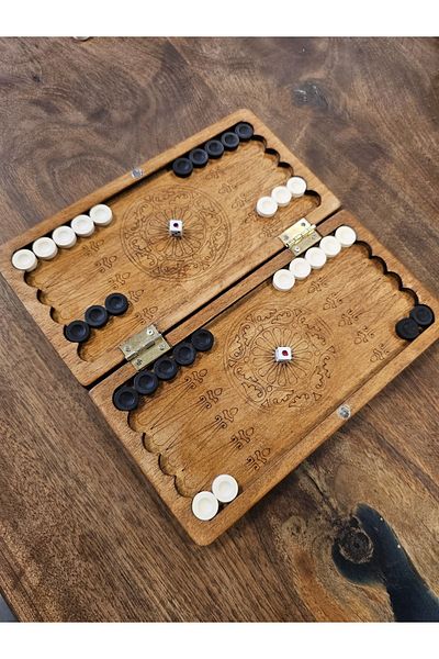 Outrock Travel Size Wooden Mini Backgammon with Name Writable Case and Magnet Father's Day Gift