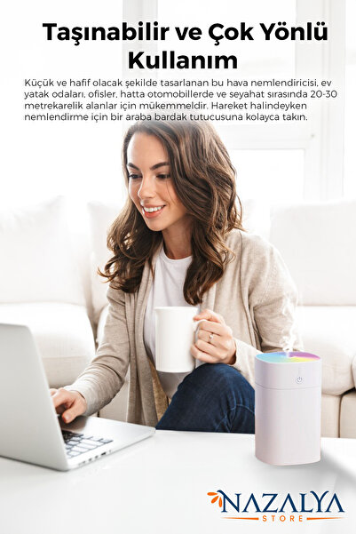 Nazalya 400 ml Ultrasonik Hava Nemlendirici Buhar Makinesi ve Aroma Difüzörü - Beyaz Renk