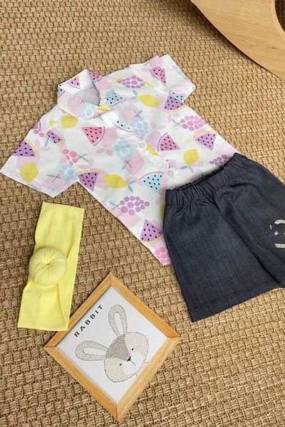 Parla Kids Girl's Denim Shorts Watermelon Patterned Shirt Bandana Set