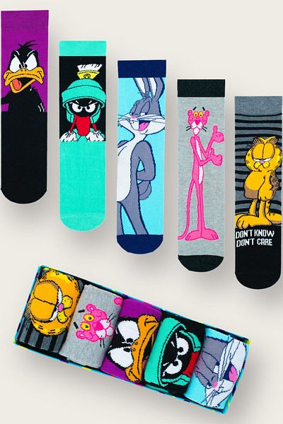 Belyy Socks Unisex πολύχρωμες κάλτσες 5 πακέτων με χαρακτήρα κινουμένων σχεδίων
