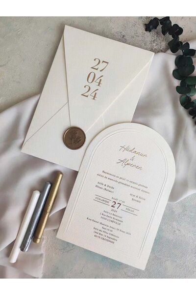 SEVALWEDDING Oval Şekilli Yaldız Baskılı Düğün Davetiyesi 50