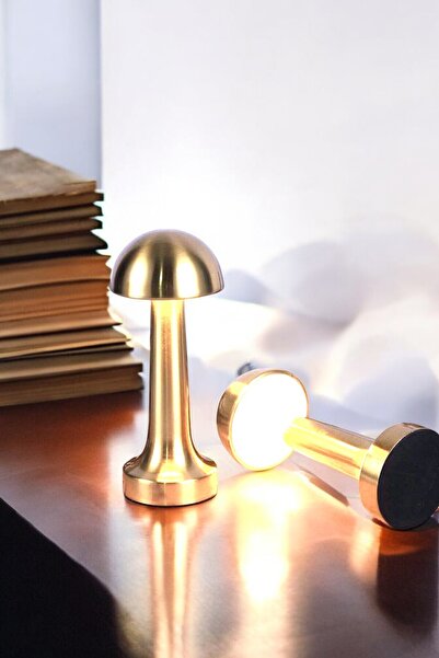 Mirilliahome Mantar Gold Şarjlı Dokunmatik 3 Renk Ayarlanabilir Masa Lambası