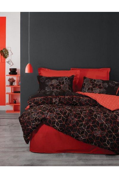 Cotton Box Dark Double Duvet Cover Set Cubo Tile