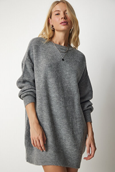 Lovelyİstanbul سترة تريكو طويلة باللون الرمادي - Lbv0012