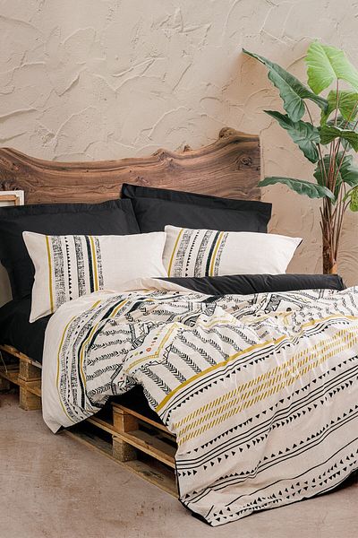 Cotton Box Elvira Black - Set cuvertură dublu etnic