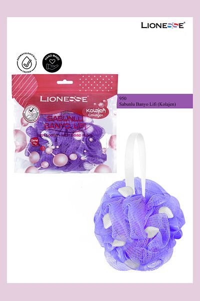 Lionesse Soap Bath Loofah 950 - Collagen Effect, Bpa Free, Soft Texture, Travel Size