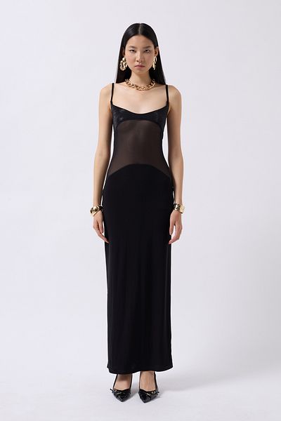 Black Fashion Rochie Maxi Neagra - Garnitura din Tulle si Paiete