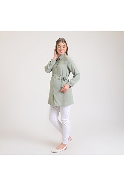 Desen Hamile Giyim Green Polyviscon Fabric Maternity / Breastfeeding Shirt