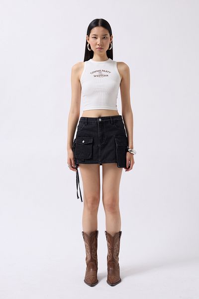Black Fashion Gray Mini Denim Skirt - Cargo Pocket Suitable
