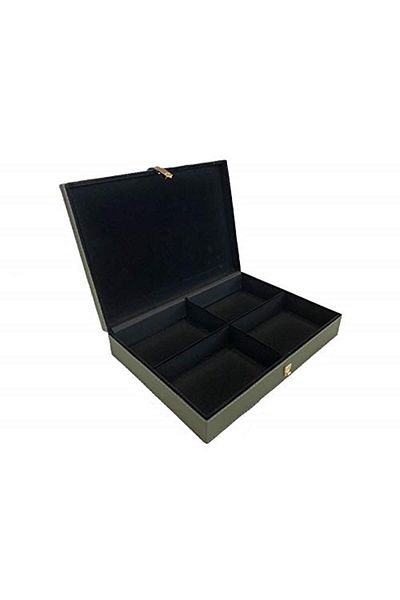 Adalinhome Four Compartment Accessory Jewelry Wooden Box with Leather Overlay Black