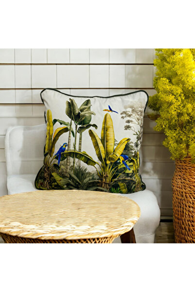 ASDİVA غطاء وسادة زخرفي منقوش بنمط النباتات والطيور الاستوائية من سافان، مقاس...