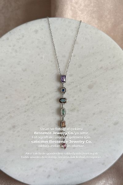 Bessence Jewelry Co Colorful Zircon Stone Steel Y Model Necklace