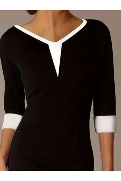 delta online Women's Fakir Sleeve V-Neck Color Block Short Janjan Crepe Dress