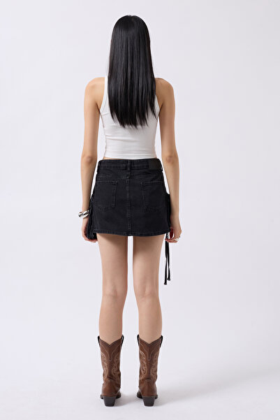 Black Fashion Gray Mini Denim Skirt - Cargo Pocket Suitable
