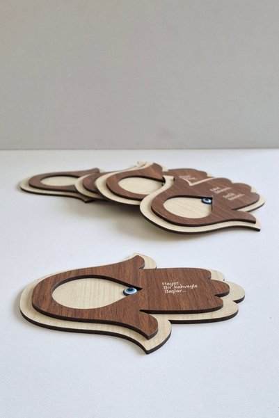 ERDİZDEN 6 Pieces of Wooden Laser Cut Evil Eye Beaded Fatma Mother Cup and Cup Coaster from Erdiz