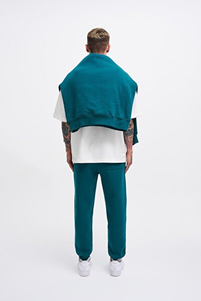 Machinist Мъжки спортен панталон с пламъчен принт в петролно зелено