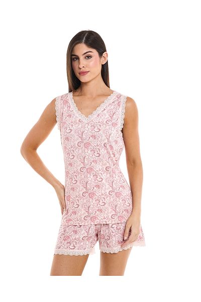 R&B Pink Printed Shorty Pyjama Set